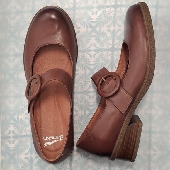 Dansko Mary Jane Burnished Leather Shoes BRANDY SPICE size 40 US Women's size 10 - Picture 1 of 6